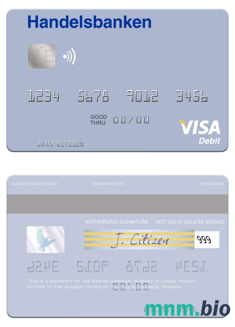 Norway Handelsbanken visa debet karta przykład w formacie PSD